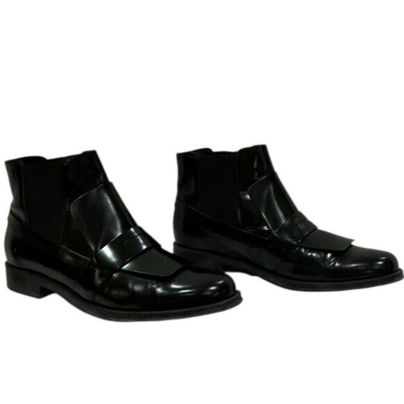 Tod’s Penny Loafer Ankle Boots Glossy Leather Black Chelsea Size 38 US 8 - Picture 2 of 11